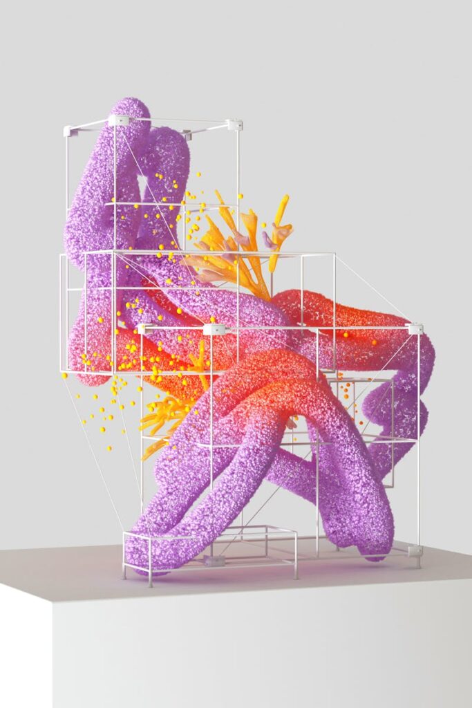 Colorful abstract 3D rendering showcasing AI and organic growth.